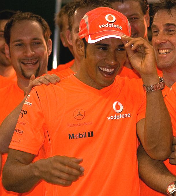 McLaren team celebrations, Lewis Hamilton, Mercedes Benz and Vodafone