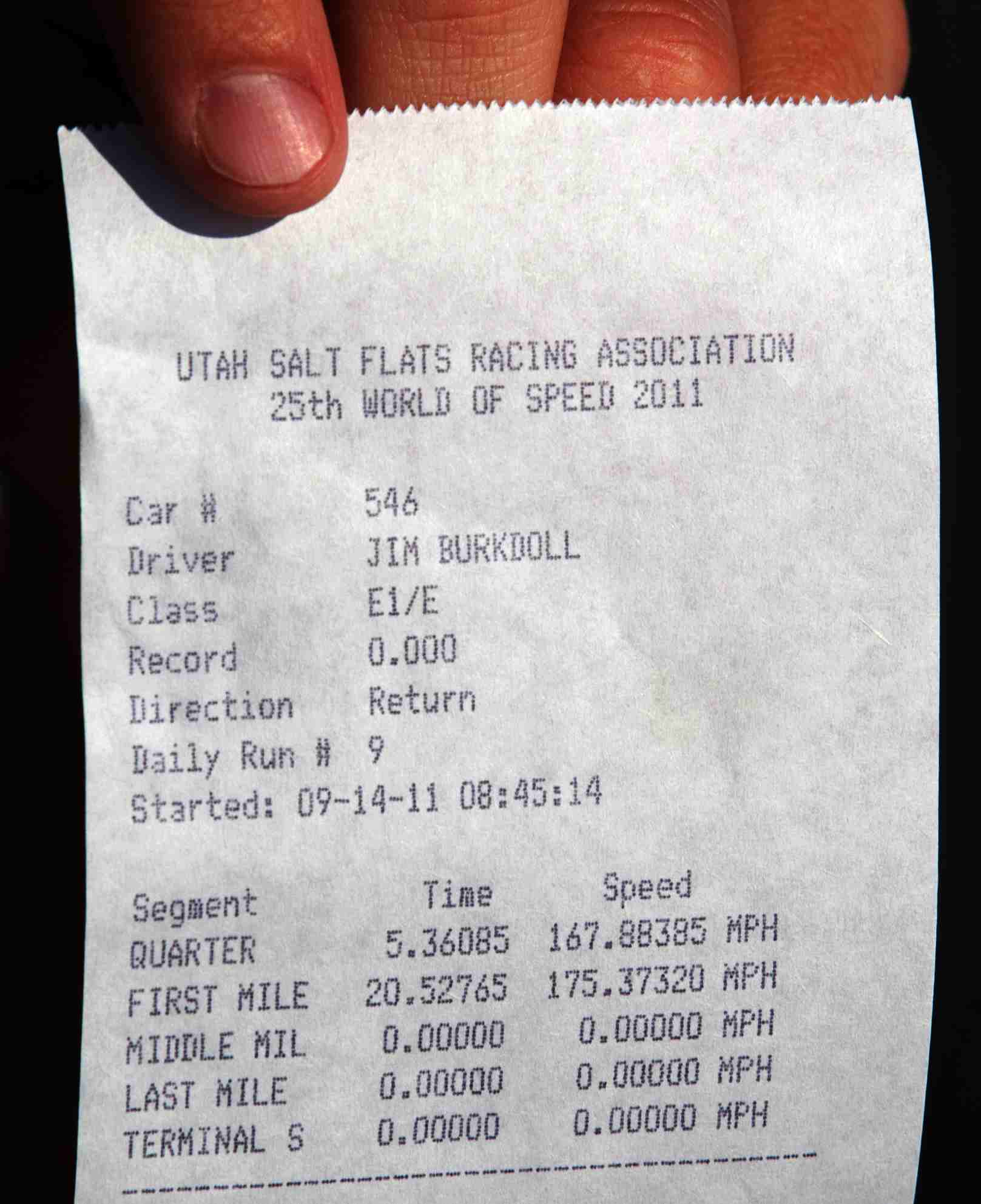 Utah salt flats racing association timing ticket for Electric Blue