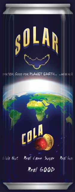 Solar Cola soft drink can trademark blue planet earth design