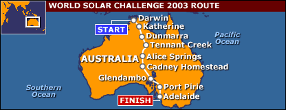 Darwin to Adelaide world solar challenge map Australia