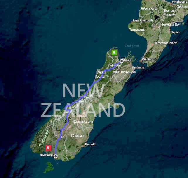 New Zealand, Cannonball Run route map