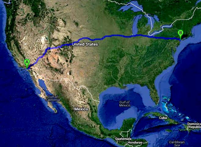 The Electric Cannonball Rally trans USA route