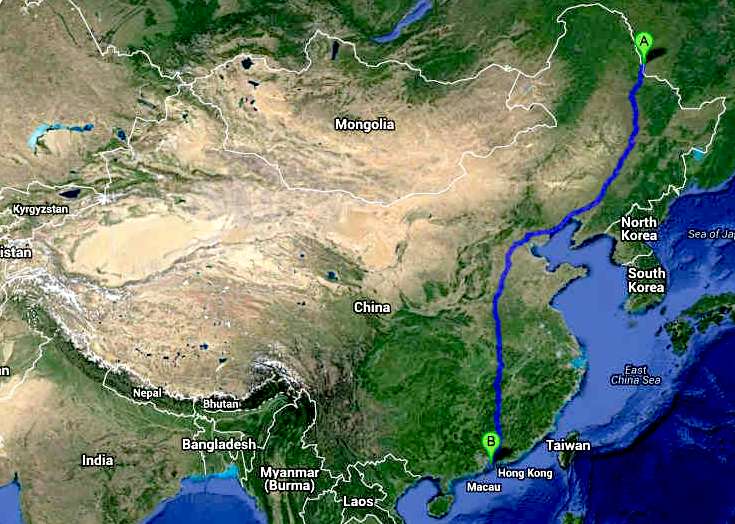 Trans-China Cannonball International ZEV Run series route map
